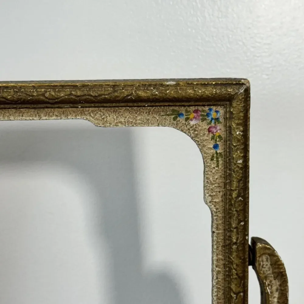 Antique Gold & Cream Floral Vanity Swivel Picture Frame Stand Desktop Dresser
